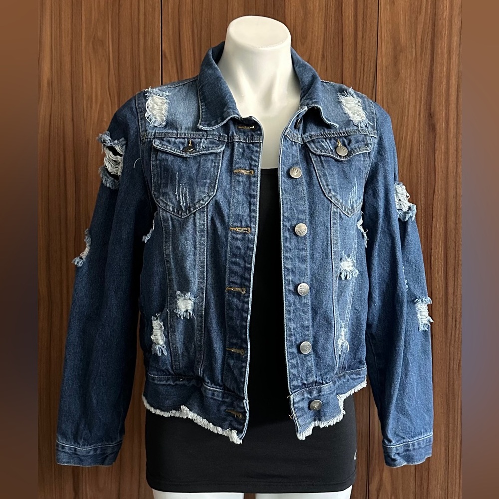 Between Us. Classic Blue Distressed Jean Jacket LARGE - Picture 2 of 16